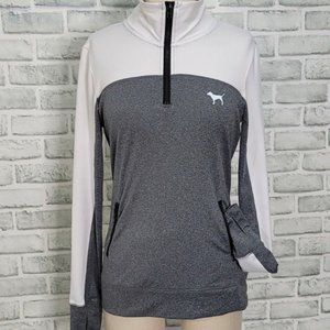 Victoria's Secret PINK ultimate pullover, 1/4 zip.‎ Size Small. Gray & white.